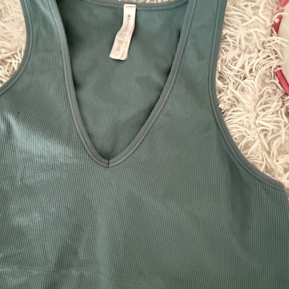 Athleta Aurora Seamless Crop Ribbed Tank Top V-Neck Teal - Size XL - Picture 6 of 7